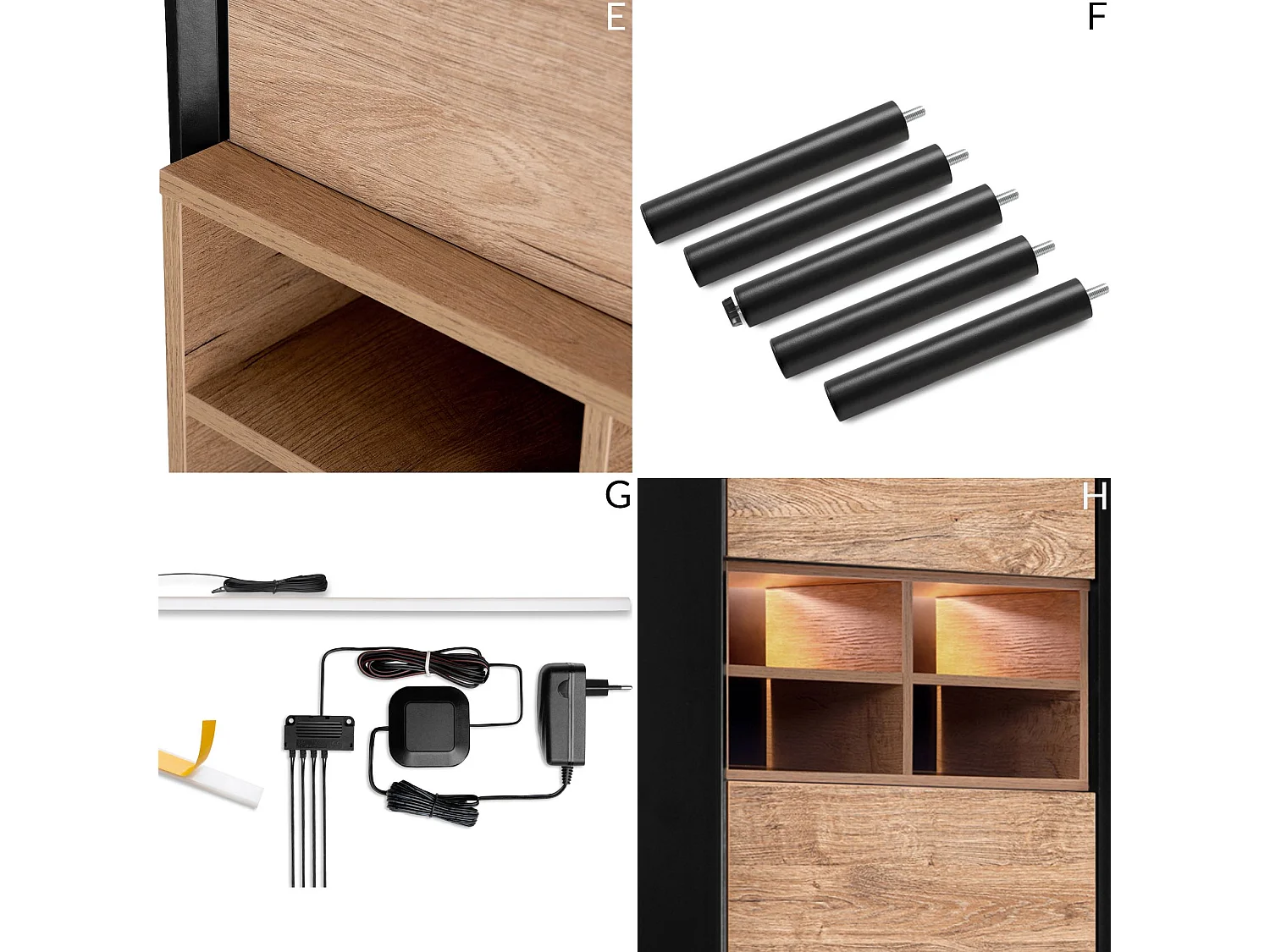 Regal Kreuzeinlage - schwarz - Eiche natur - LOFTY