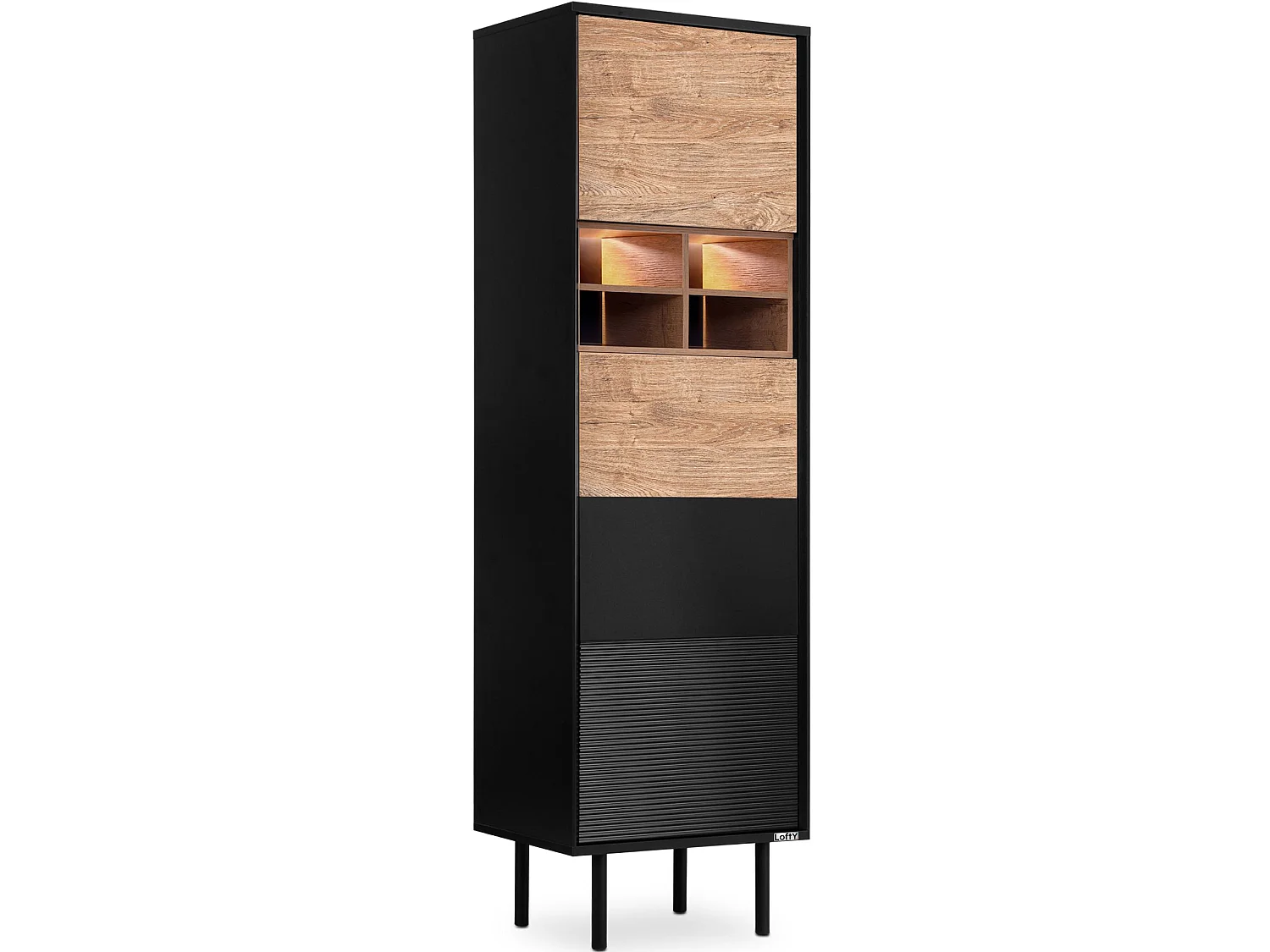 Regal Kreuzeinlage - schwarz - Eiche natur - LOFTY