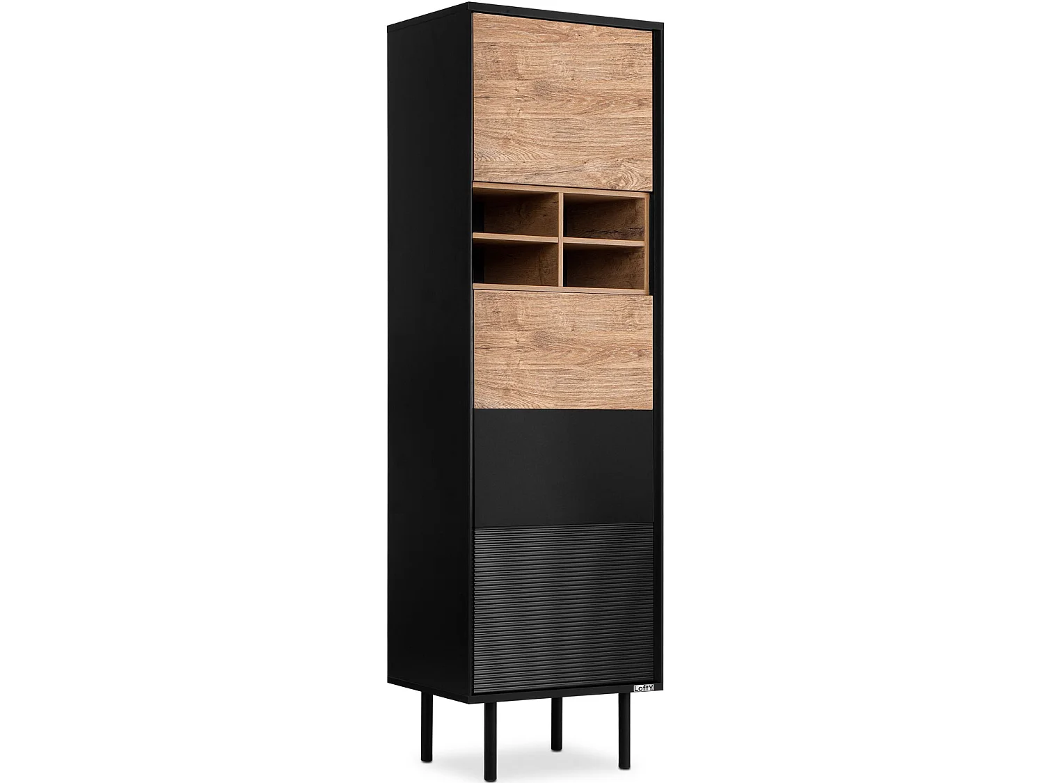 Regal Kreuzeinlage - schwarz - Eiche natur - LOFTY