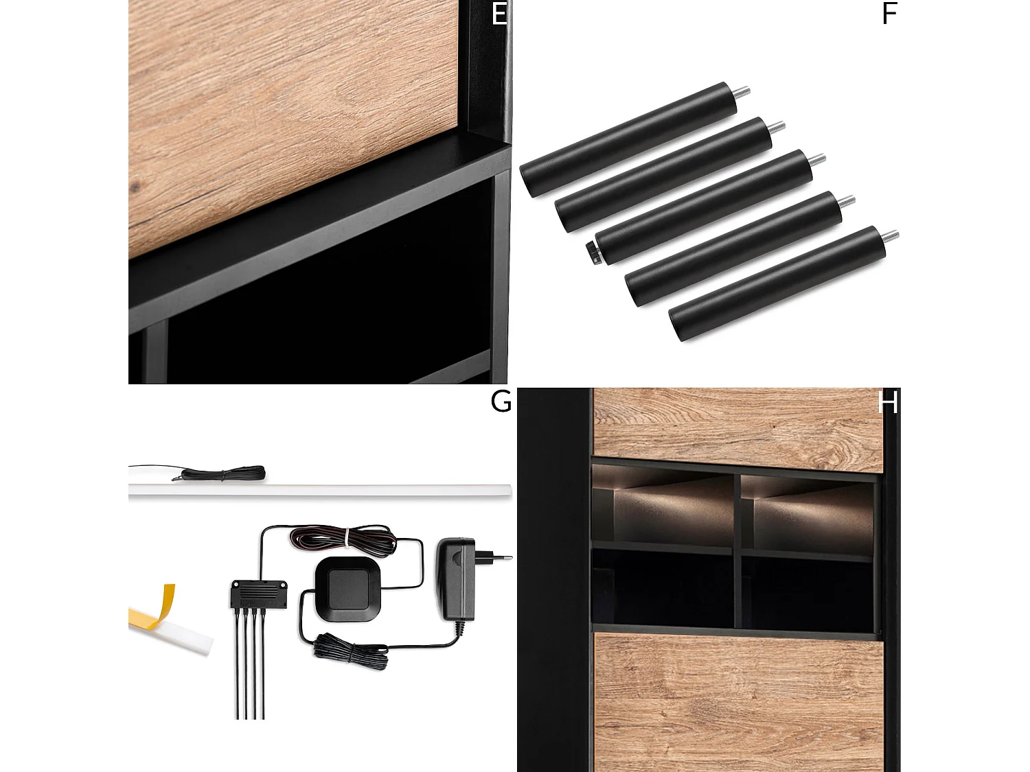 Regal Kreuzeinlage - schwarz - Eiche natur - LOFTY