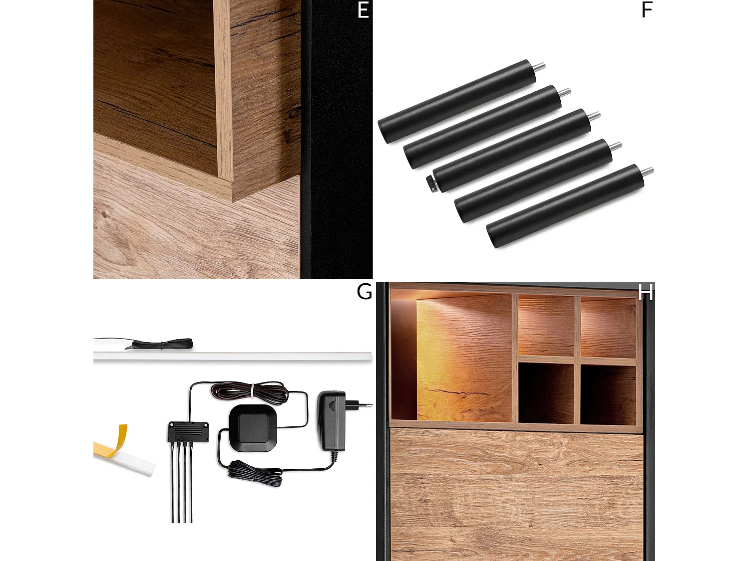 Regal Kreuzeinlage - schwarz - Eiche natur - LOFTY