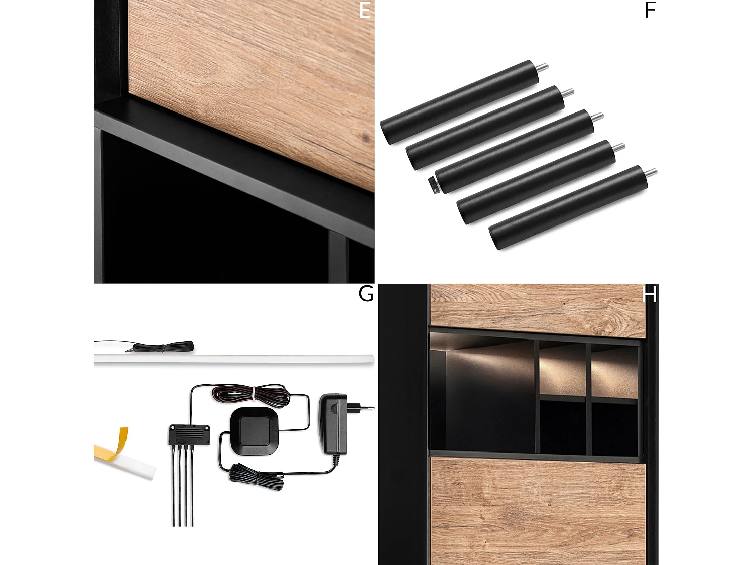 Regal Kreuzeinlage - schwarz - Eiche natur - LOFTY