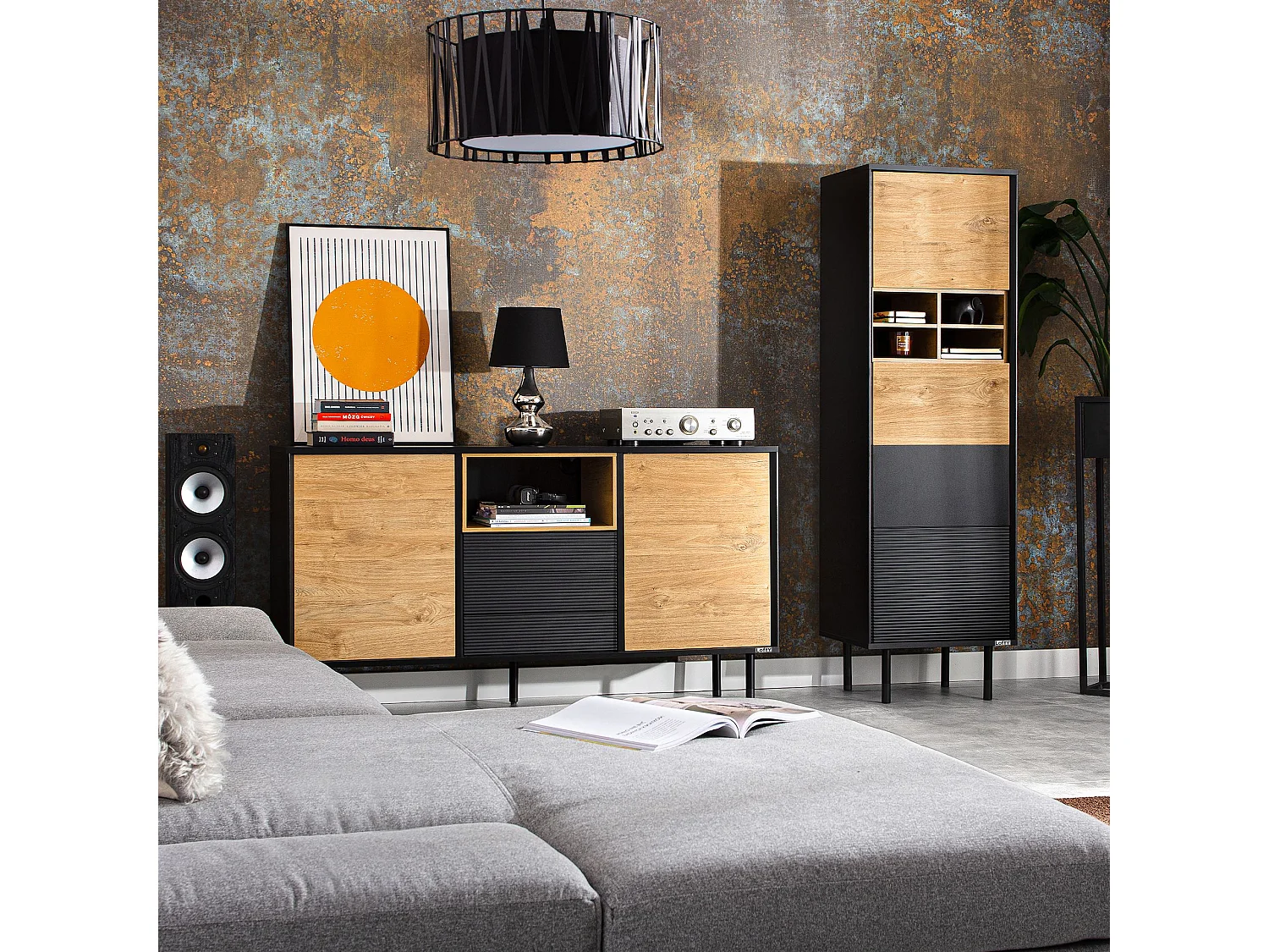 Regal mit Massivholzbeine - schwarz - LOFTY