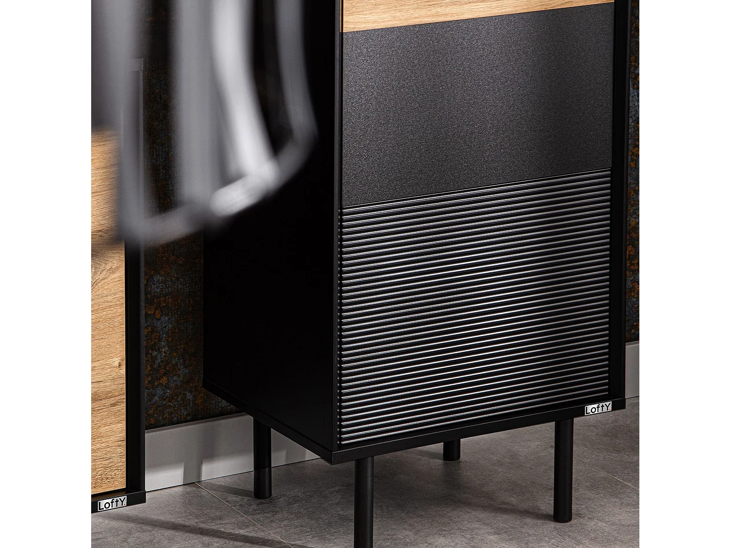 Regal Kreuzeinlage - schwarz - Eiche natur - LOFTY