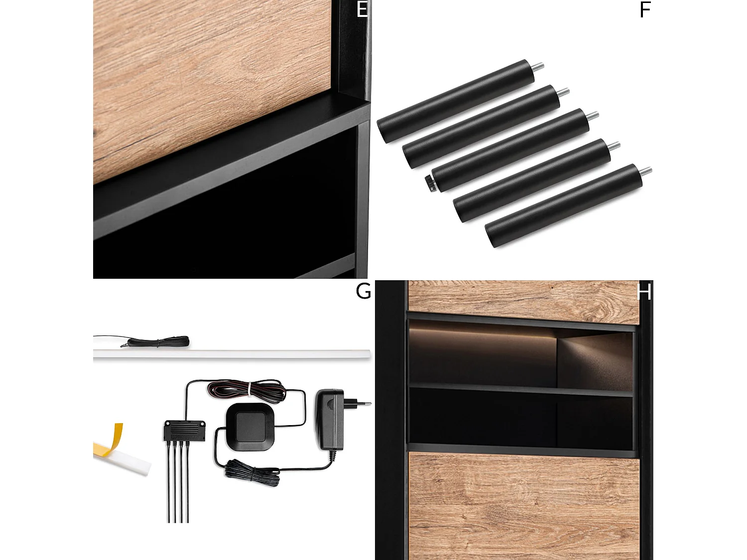 Regal Kreuzeinlage - schwarz - Eiche natur - LOFTY