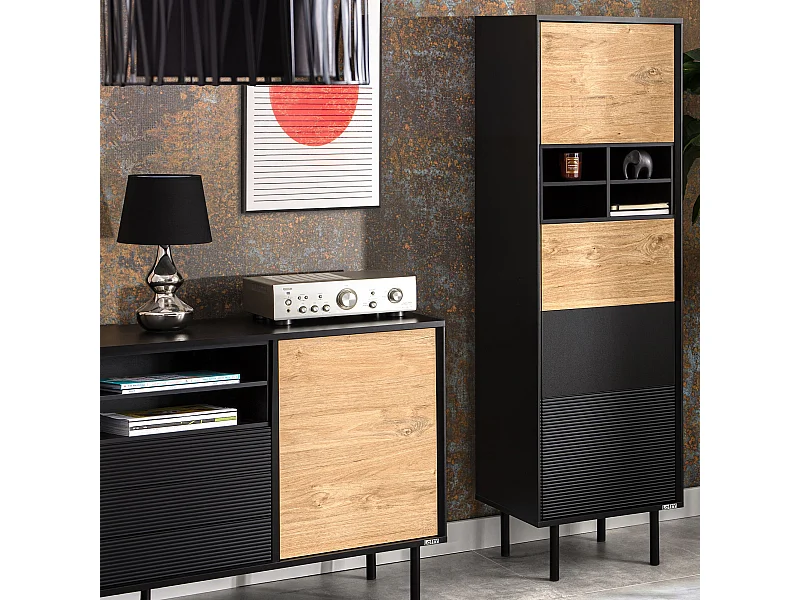 Regal Kreuzeinlage - schwarz - Eiche natur - LOFTY