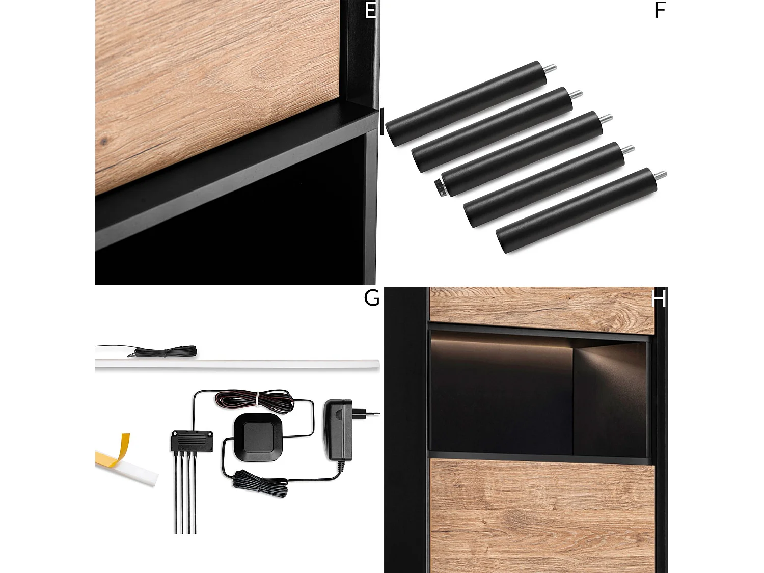 Regal Kreuzeinlage - schwarz - Eiche natur - LOFTY