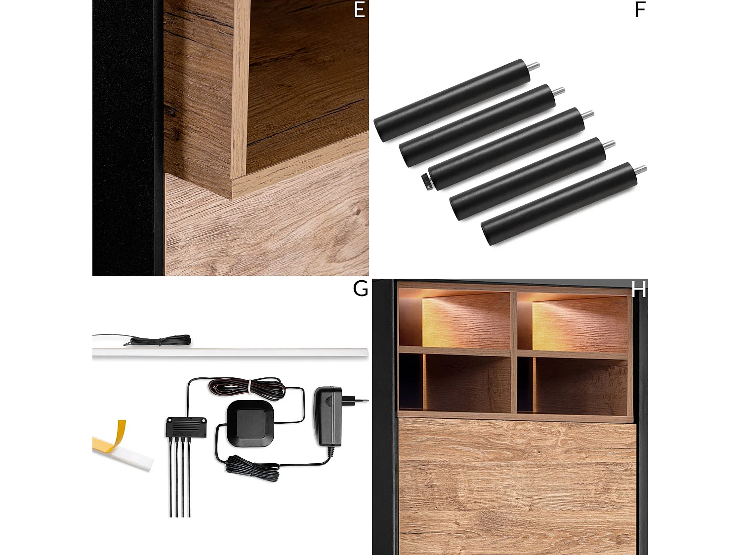 Regal Kreuzeinlage - schwarz - Eiche natur - LOFTY