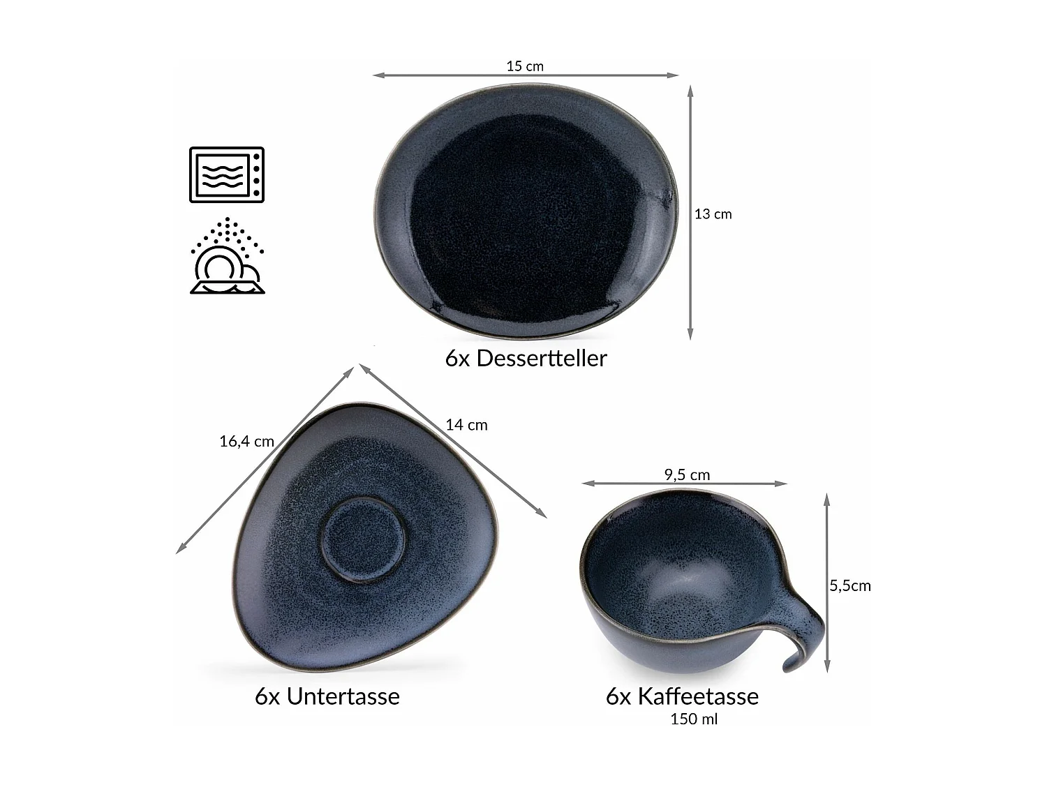 Kaffeeservice (18er-Set) - Porzellan - schwarz - TIME BLACK