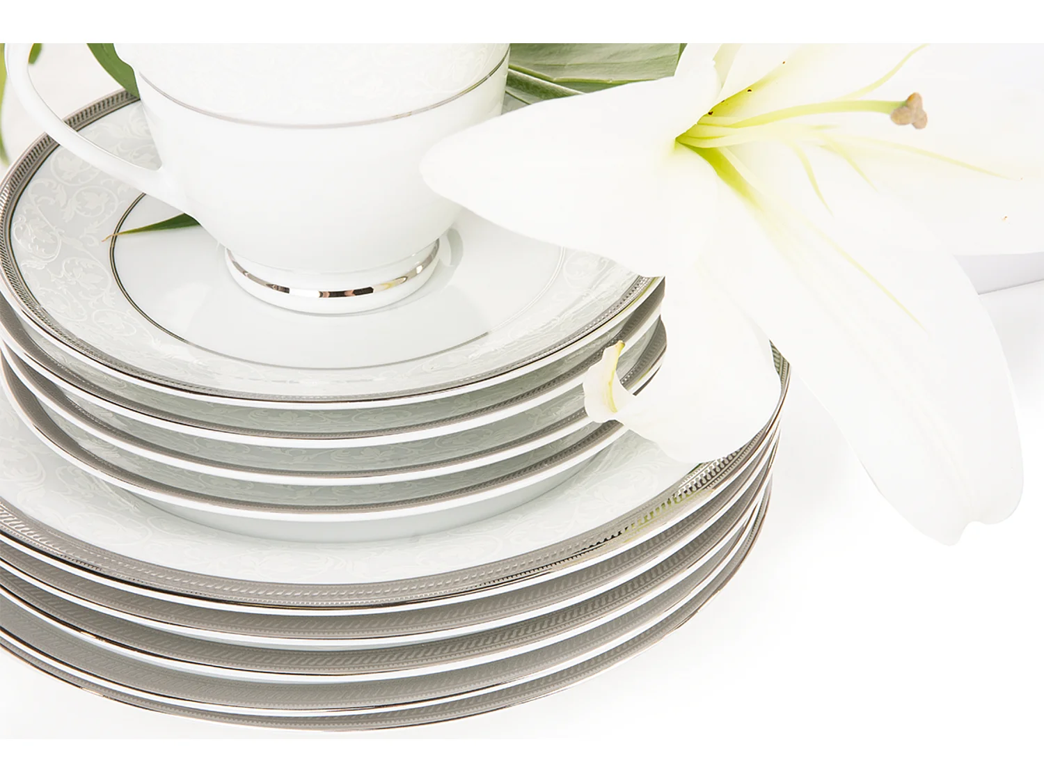 Teeservice für 6 Personen (12 Artikel) - Porzellan - Platin - GEOS PLATIN
