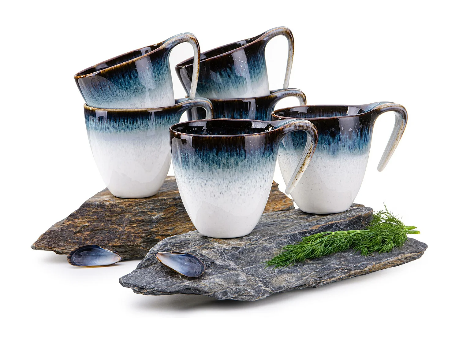 Becher 6-tlg mit reaktiver Glasur - Porzellan - marineblue - TIME DIM