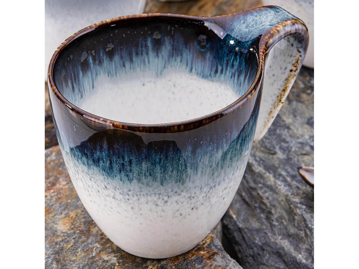 Becher 6-tlg mit reaktiver Glasur - Porzellan - marineblue - TIME DIM