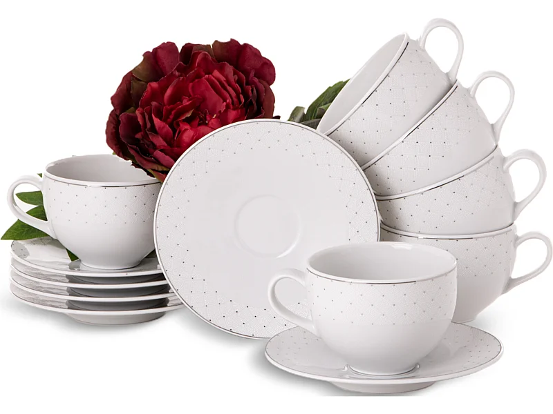 Tassenset 6 Pers. (12 Artikel) - Porzellan - weiß - AMELIA CARMEN