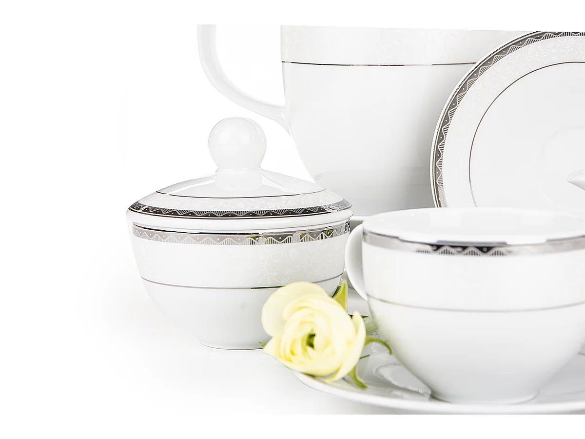 Kaffeeset für 6 Personen (9 Artikel) - Porzellan - Platin - AMELIA
