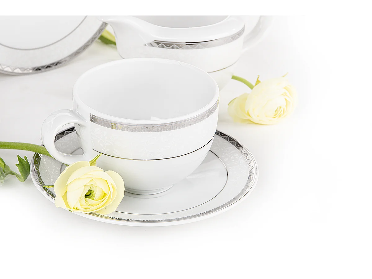 Kaffeeset für 6 Personen (9 Artikel) - Porzellan - Platin - AMELIA