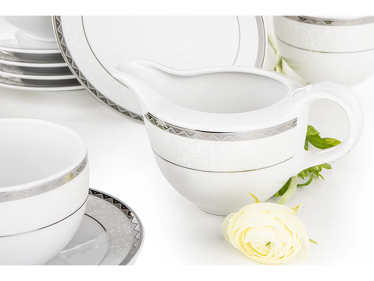 Kaffeeset für 6 Personen (9 Artikel) - Porzellan - Platin - AMELIA