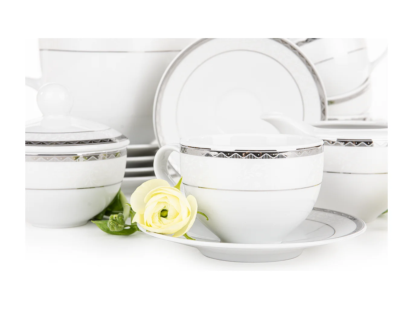 Kaffeeset für 6 Personen (9 Artikel) - Porzellan - Platin - AMELIA