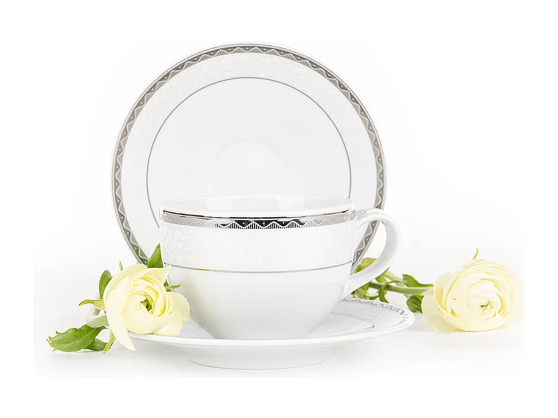 Kaffeeset für 6 Personen (9 Artikel) - Porzellan - Platin - AMELIA