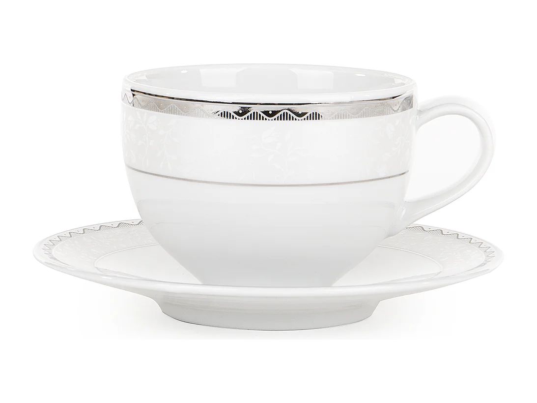 Kaffeeset für 6 Personen (9 Artikel) - Porzellan - Platin - AMELIA