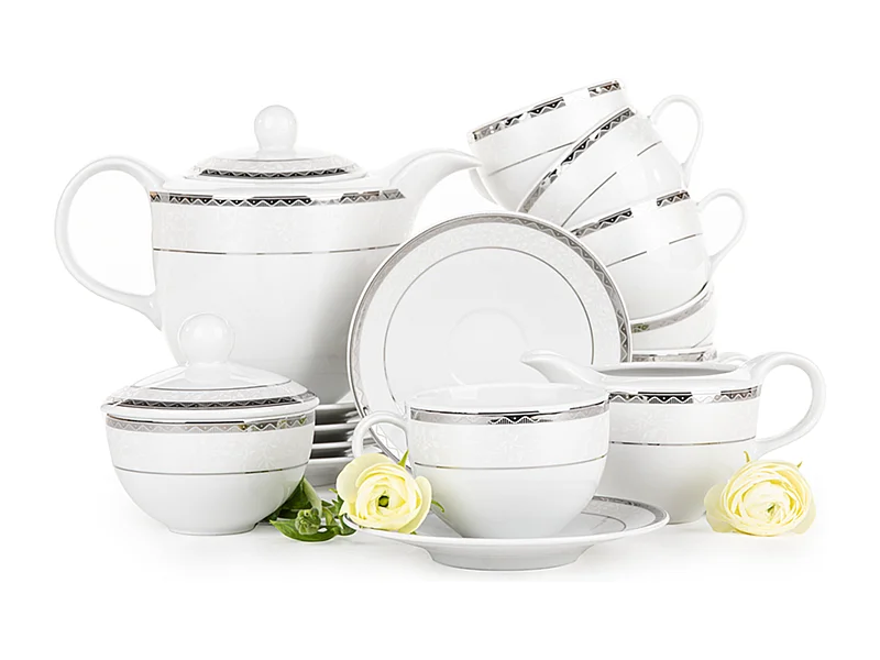 Kaffeeset für 6 Personen (9 Artikel) - Porzellan - Platin - AMELIA