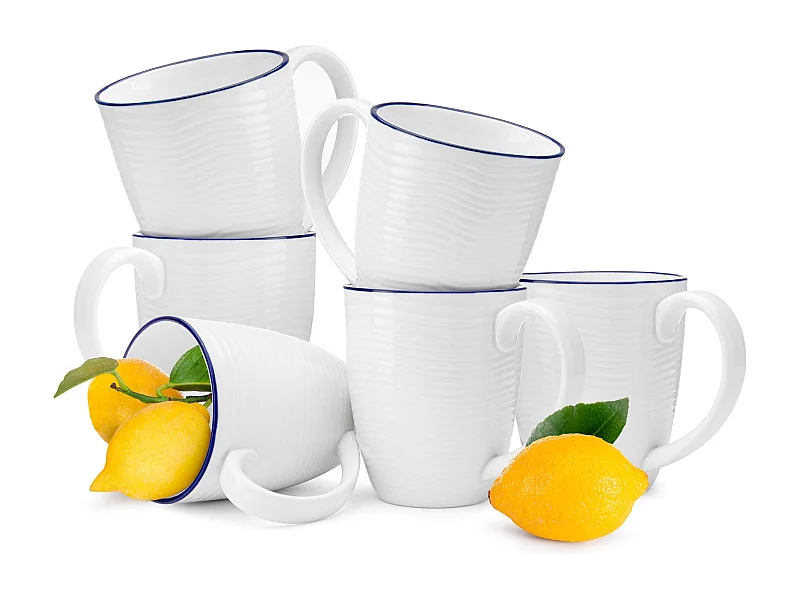 Becher 6tlg. handgefertigt maritimer Stil - Porzellan - weiß - KROG