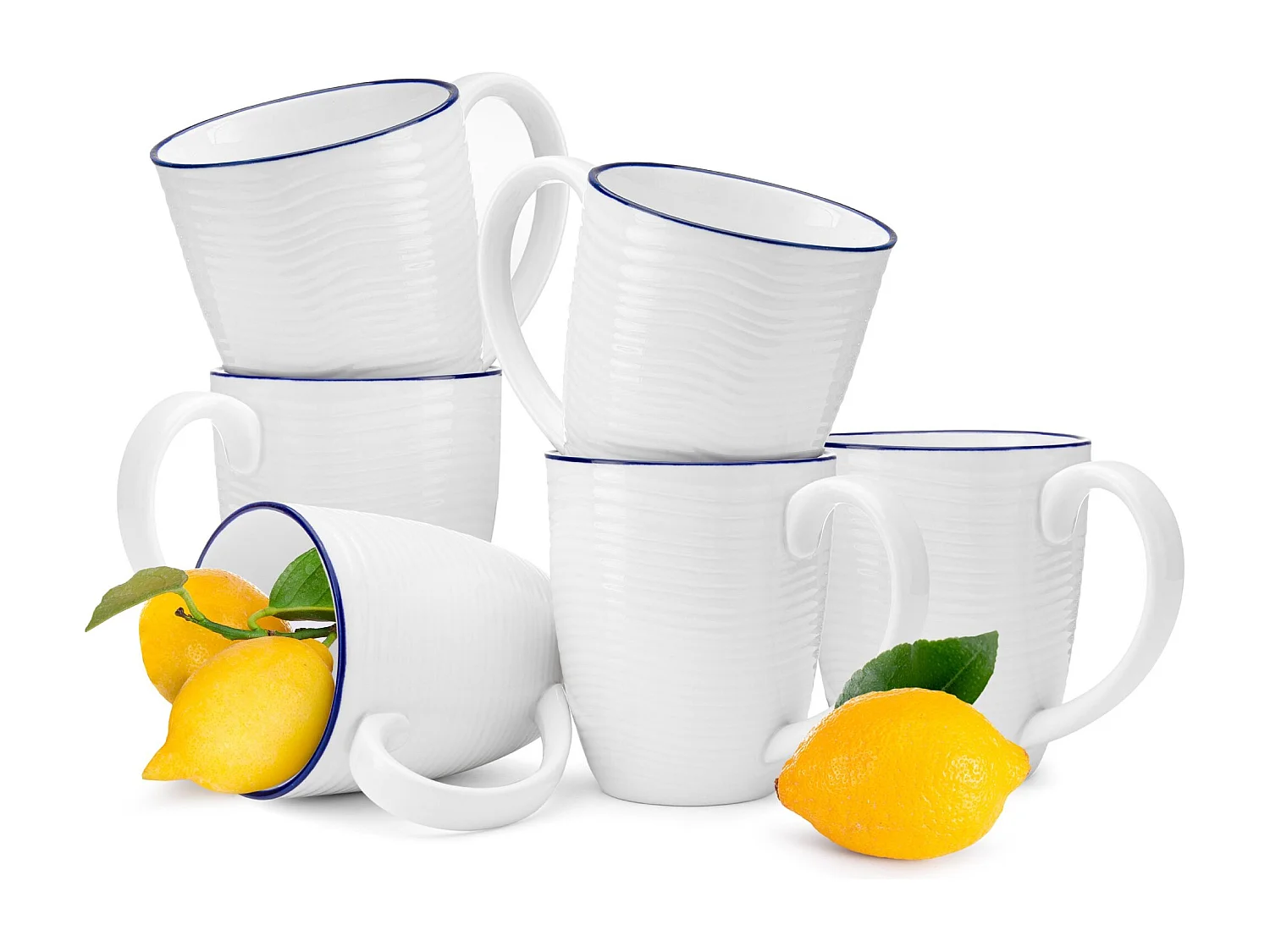 Becher 6tlg. handgefertigt maritimer Stil - Porzellan - weiß - KROG