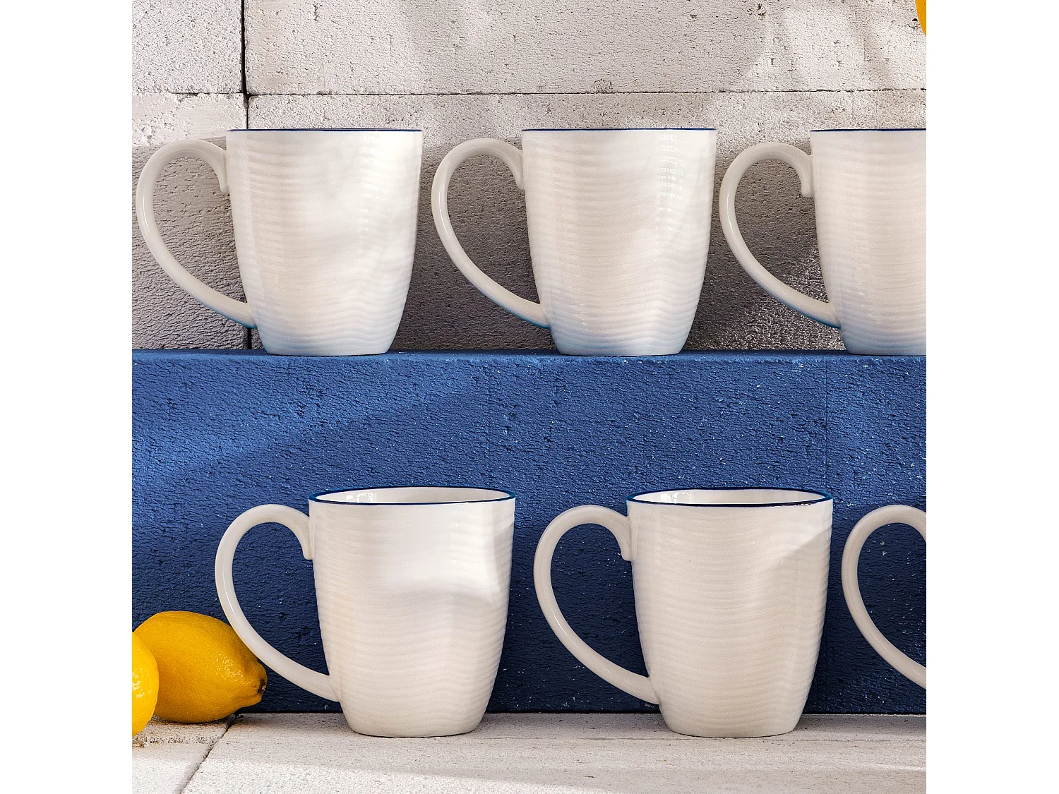 Becher 6tlg. handgefertigt maritimer Stil - Porzellan - weiß - KROG