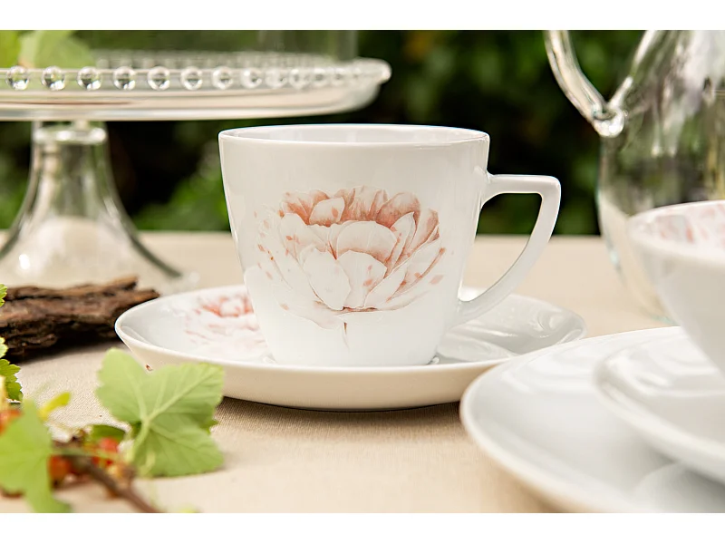 Kaffeeservice 350ml (12-tlg) 6 Personen - Porzellan - Weiß/Rosa - BOSS