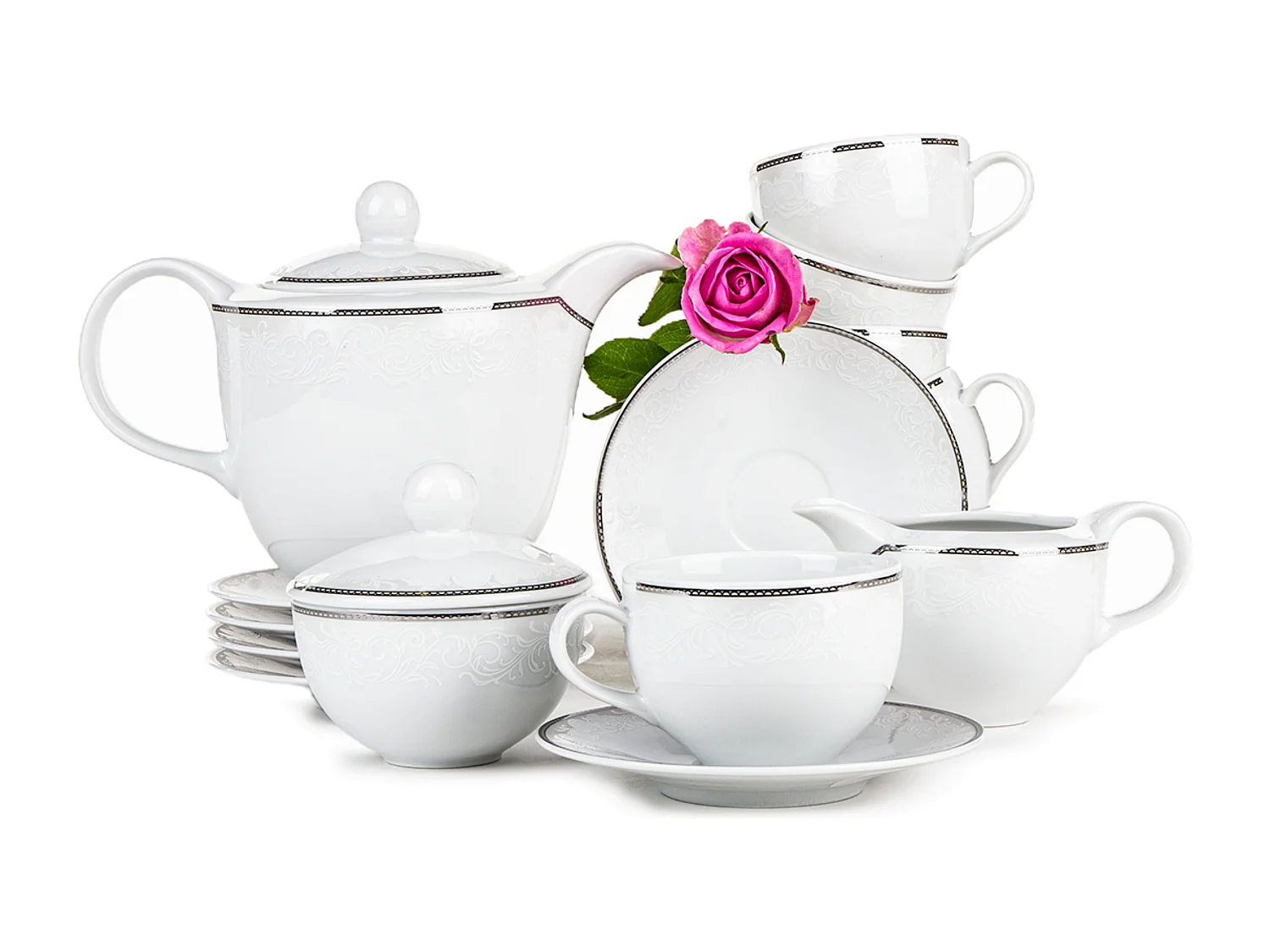 Kaffeeset für 6 Personen (15 Artikel) - Porzellan - Weiß - AMELIA