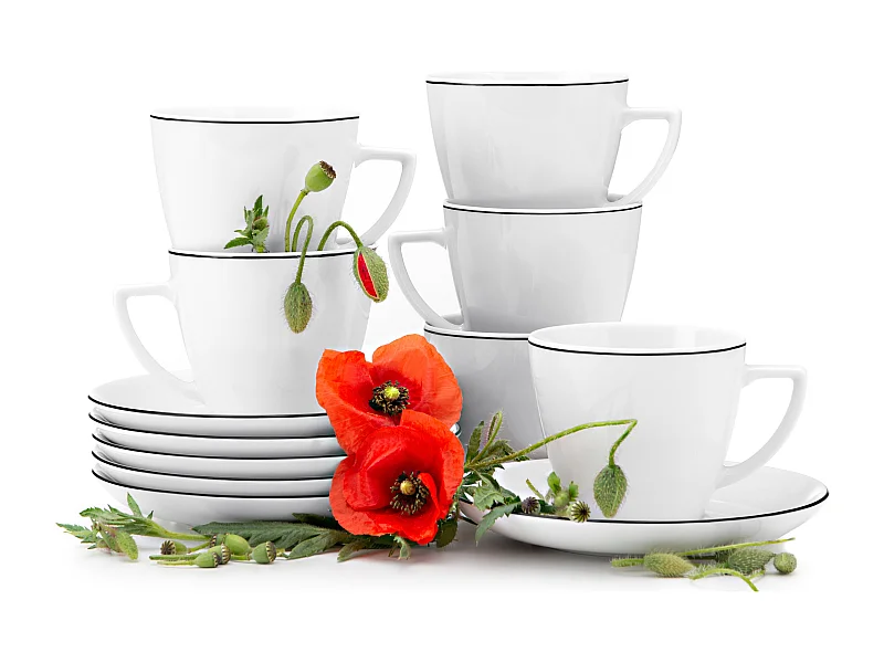 Tassenset 6 Pers. (12 Artikel) - Porzellan - Schwarzer Rand - BOSS