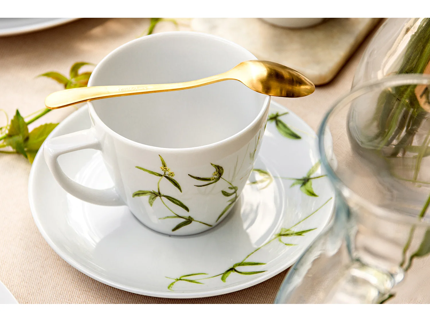 Kaffeeservice 350ml (12-tlg) 6 Personen - Porzellan - weiß/grün - BOSS