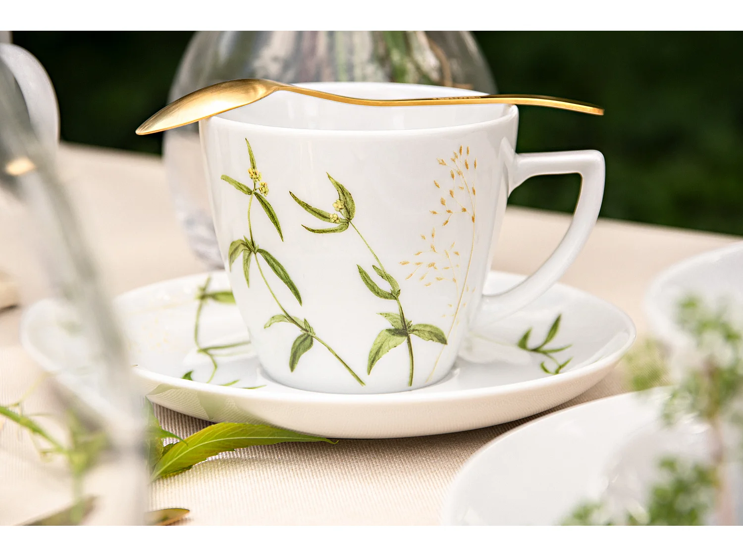 Kaffeeservice 350ml (12-tlg) 6 Personen - Porzellan - weiß/grün - BOSS