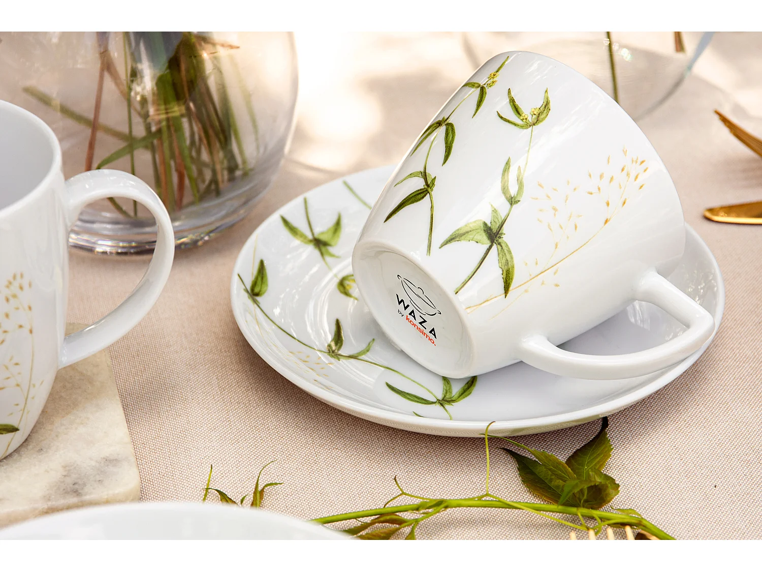 Kaffeeservice 350ml (12-tlg) 6 Personen - Porzellan - weiß/grün - BOSS