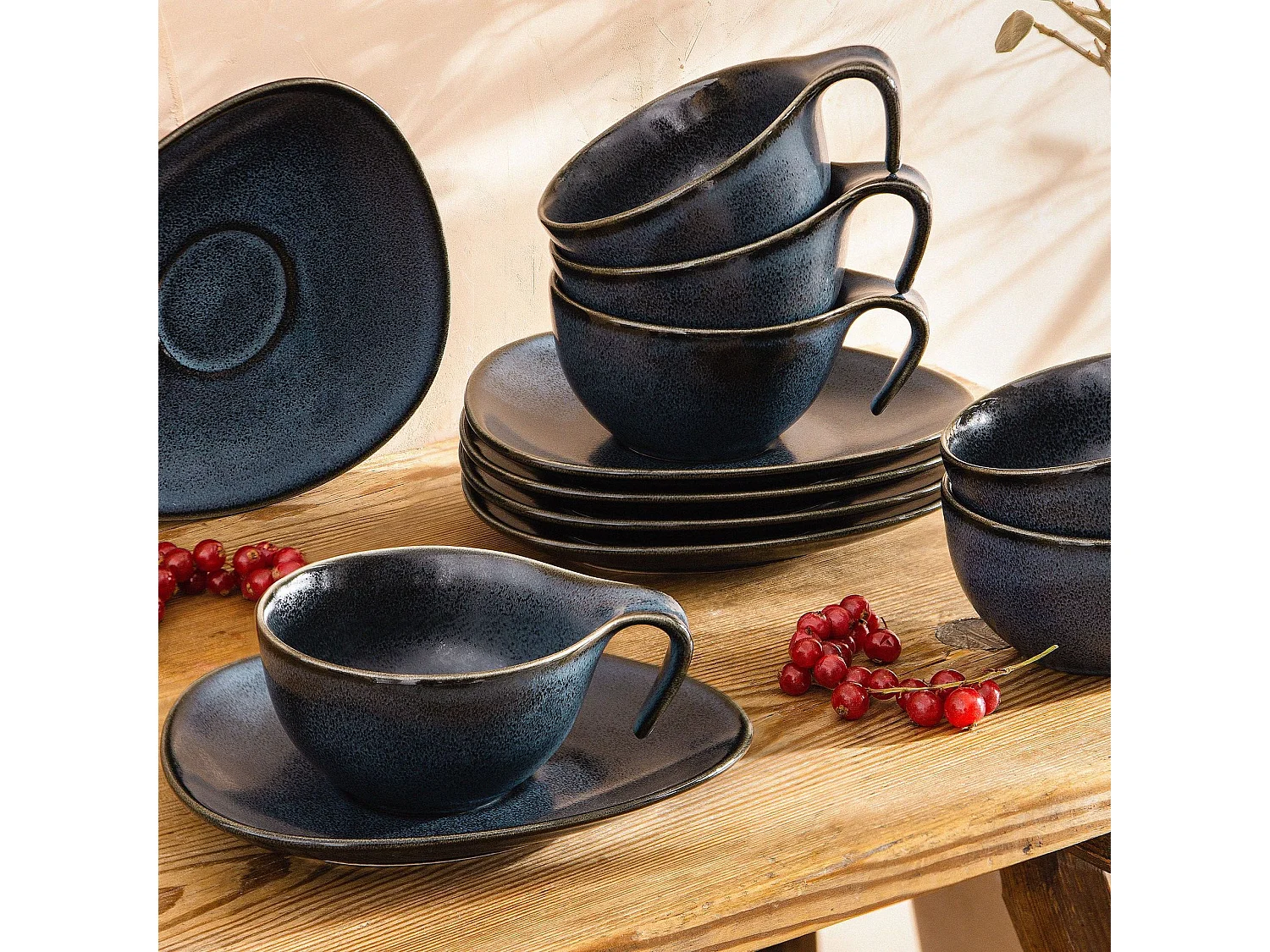 Kaffeeservice (12-tlg) 6 Personen - Porzellan - schwarz - TIME BLACK