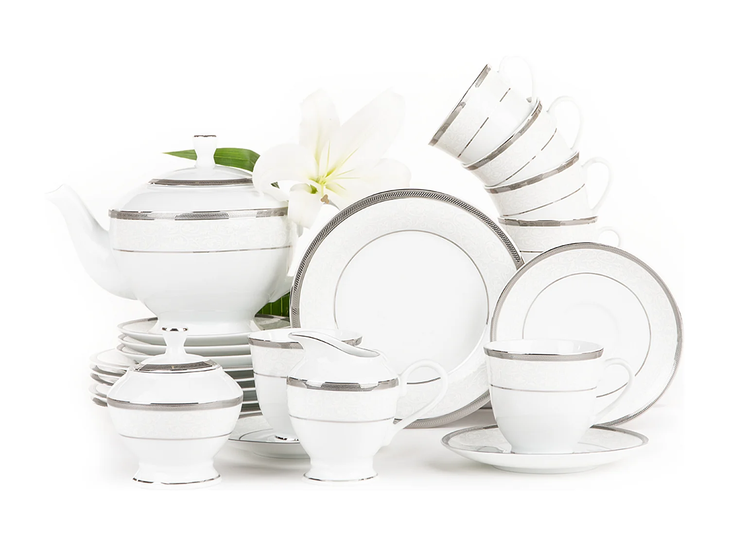 Teeservice für 6 Personen (15-teilig) - Porzellan - Platin - GEOS PLATIN