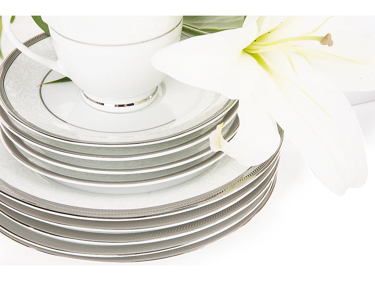 Teeservice für 6 Personen (15-teilig) - Porzellan - Platin - GEOS PLATIN