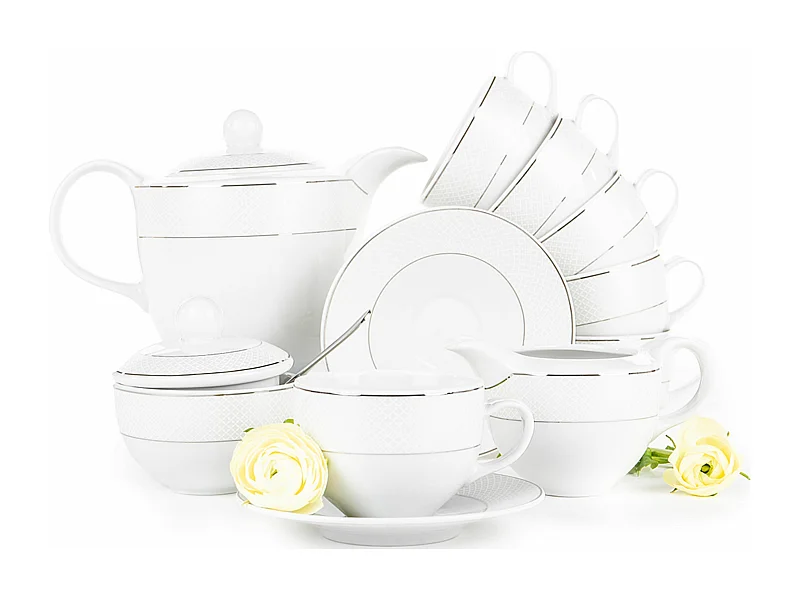 Kaffeeset für 6 Personen (9 Artikel) - Porzellan - Weiß - AMELIA SATIN