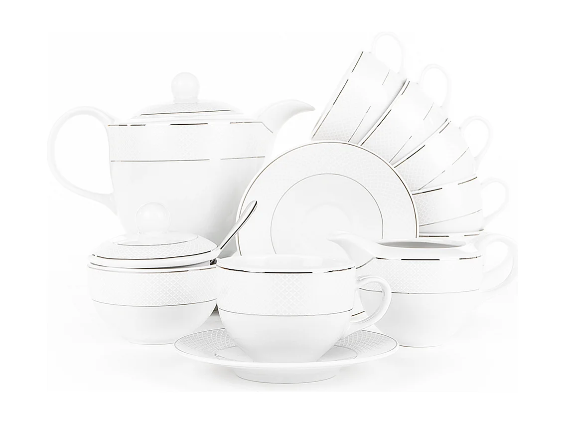 Kaffeeset für 6 Personen (9 Artikel) - Porzellan - Weiß - AMELIA SATIN