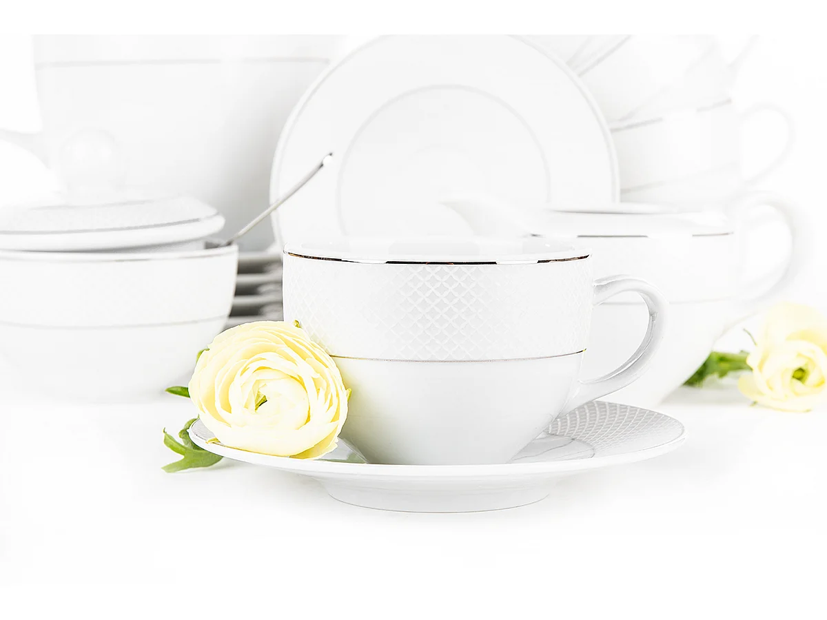 Kaffeeset für 6 Personen (9 Artikel) - Porzellan - Weiß - AMELIA SATIN