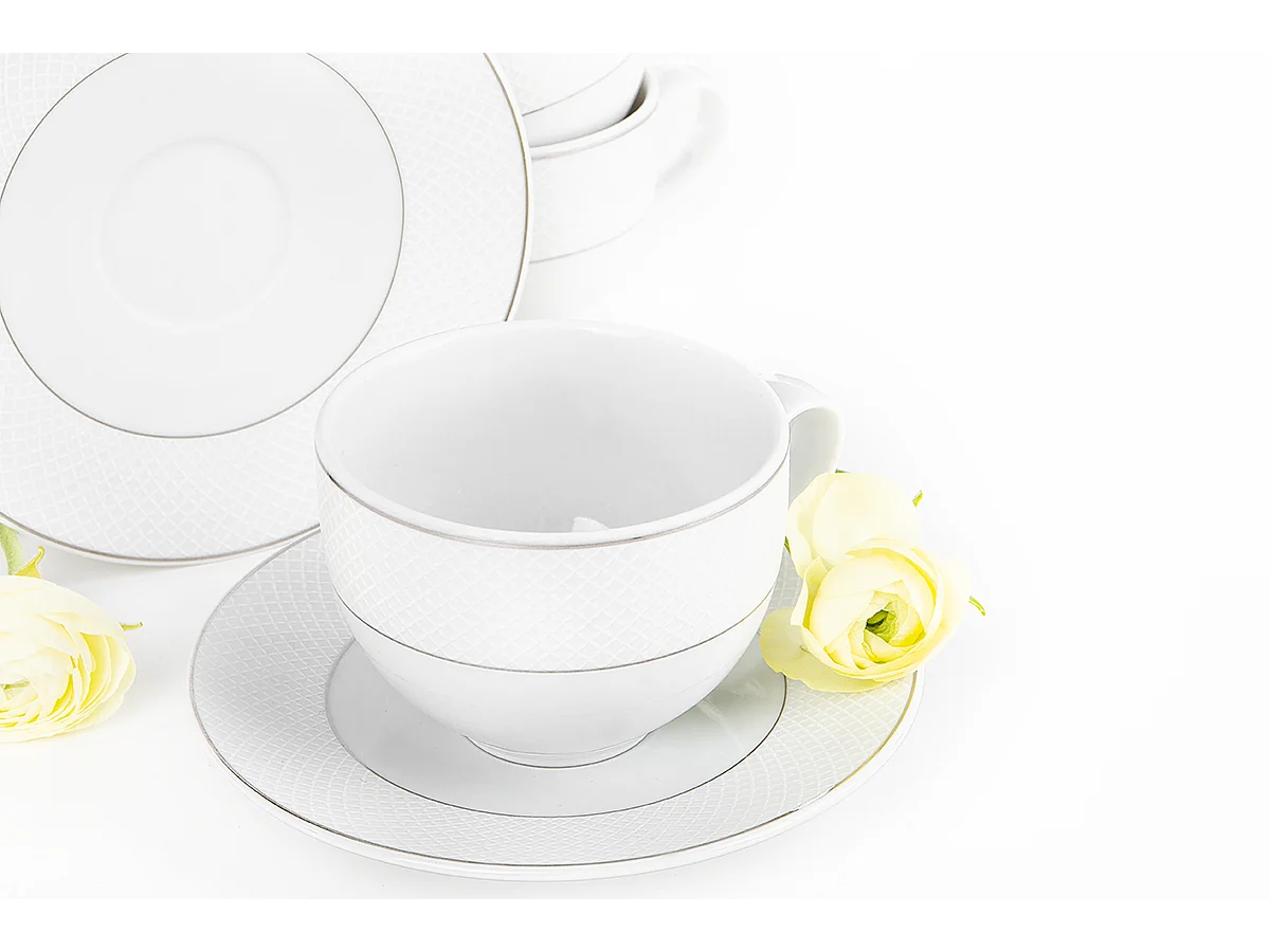 Kaffeeset für 6 Personen (9 Artikel) - Porzellan - Weiß - AMELIA SATIN