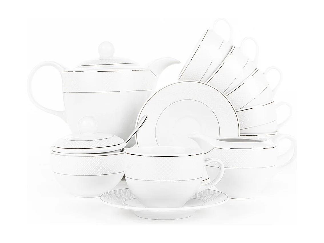 Kaffeeset für 6 Personen (9 Artikel) - Porzellan - Weiß - AMELIA SATIN