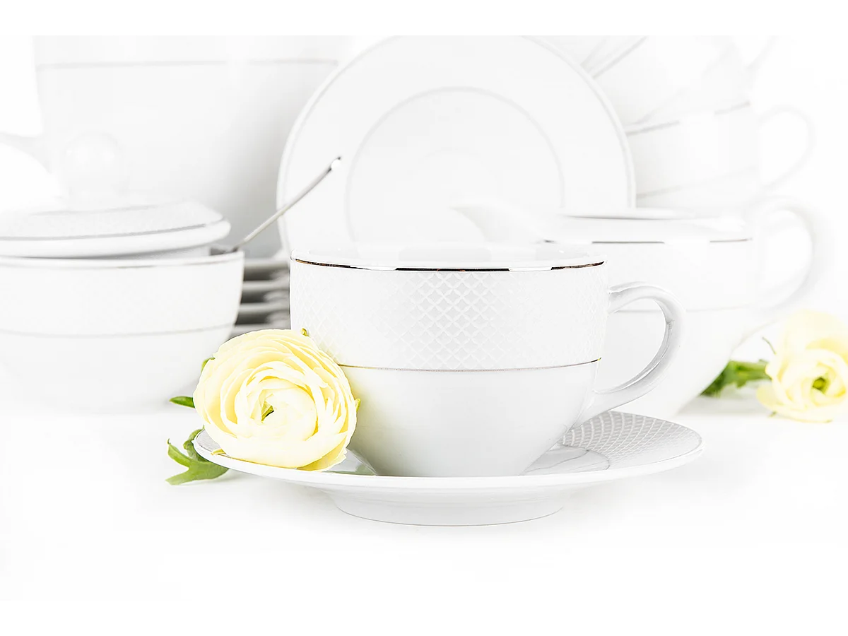 Kaffeeset für 6 Personen (9 Artikel) - Porzellan - Weiß - AMELIA SATIN