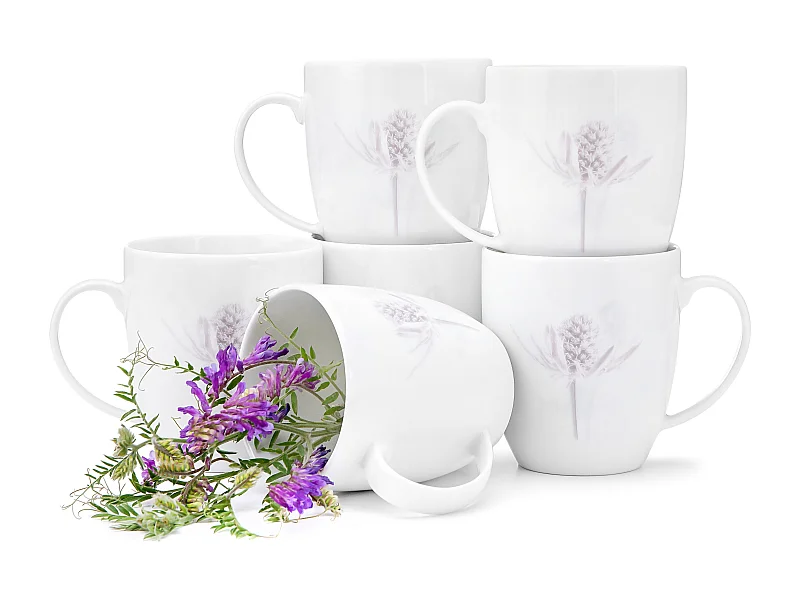 Becher-Set 380ml 6 Personen 6-tlg - Porzellan - Weiß/Violett - BOSS