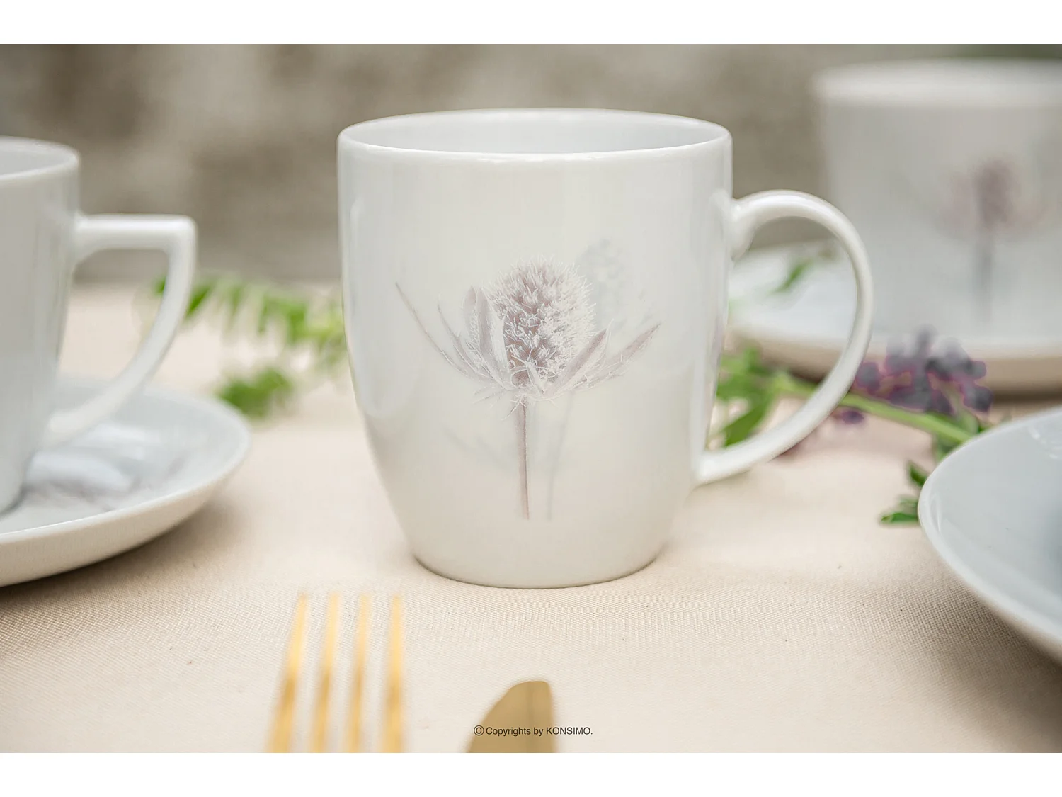 Becher-Set 380ml 6 Personen 6-tlg - Porzellan - Weiß/Violett - BOSS