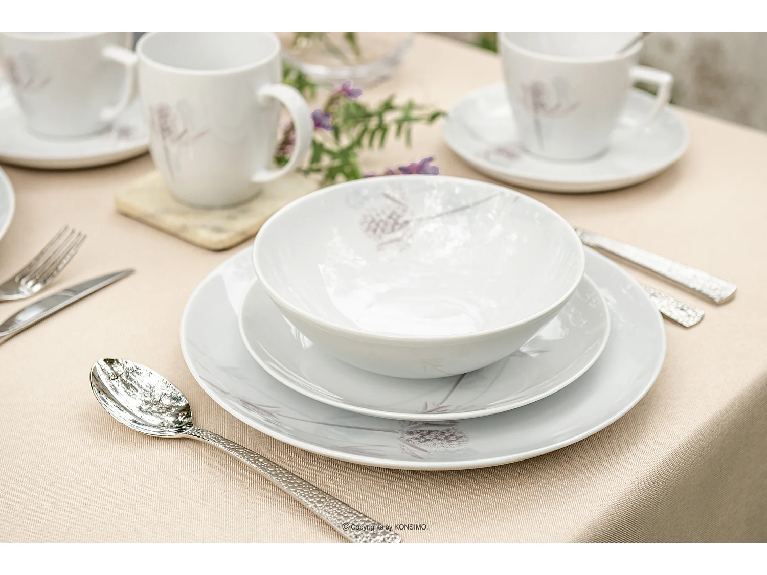 Becher-Set 380ml 6 Personen 6-tlg - Porzellan - Weiß/Violett - BOSS