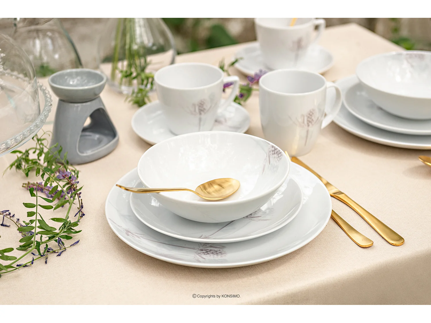 Becher-Set 380ml 6 Personen 6-tlg - Porzellan - Weiß/Violett - BOSS