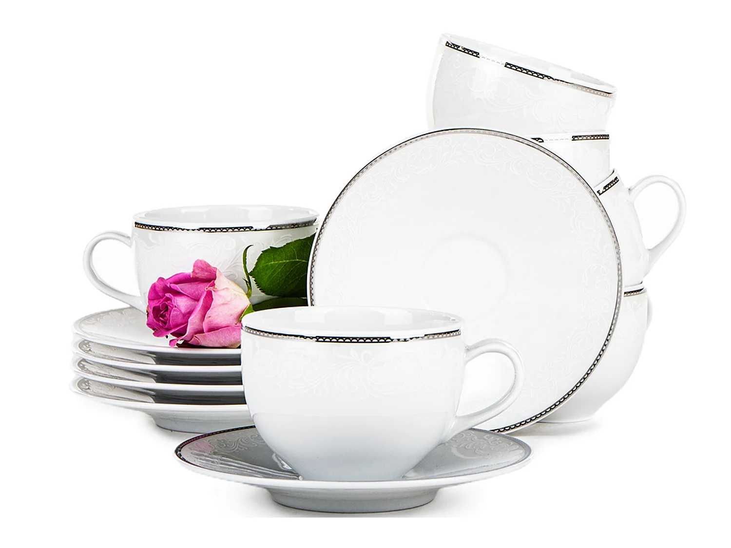 Tassenset 6 Pers. (12 Artikel) - Porzellan - Weiß - AMELIA
