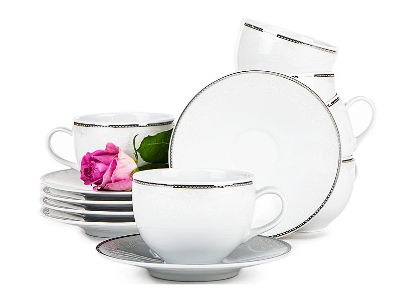 Tassenset 6 Pers. (12 Artikel) - Porzellan - Weiß - AMELIA
