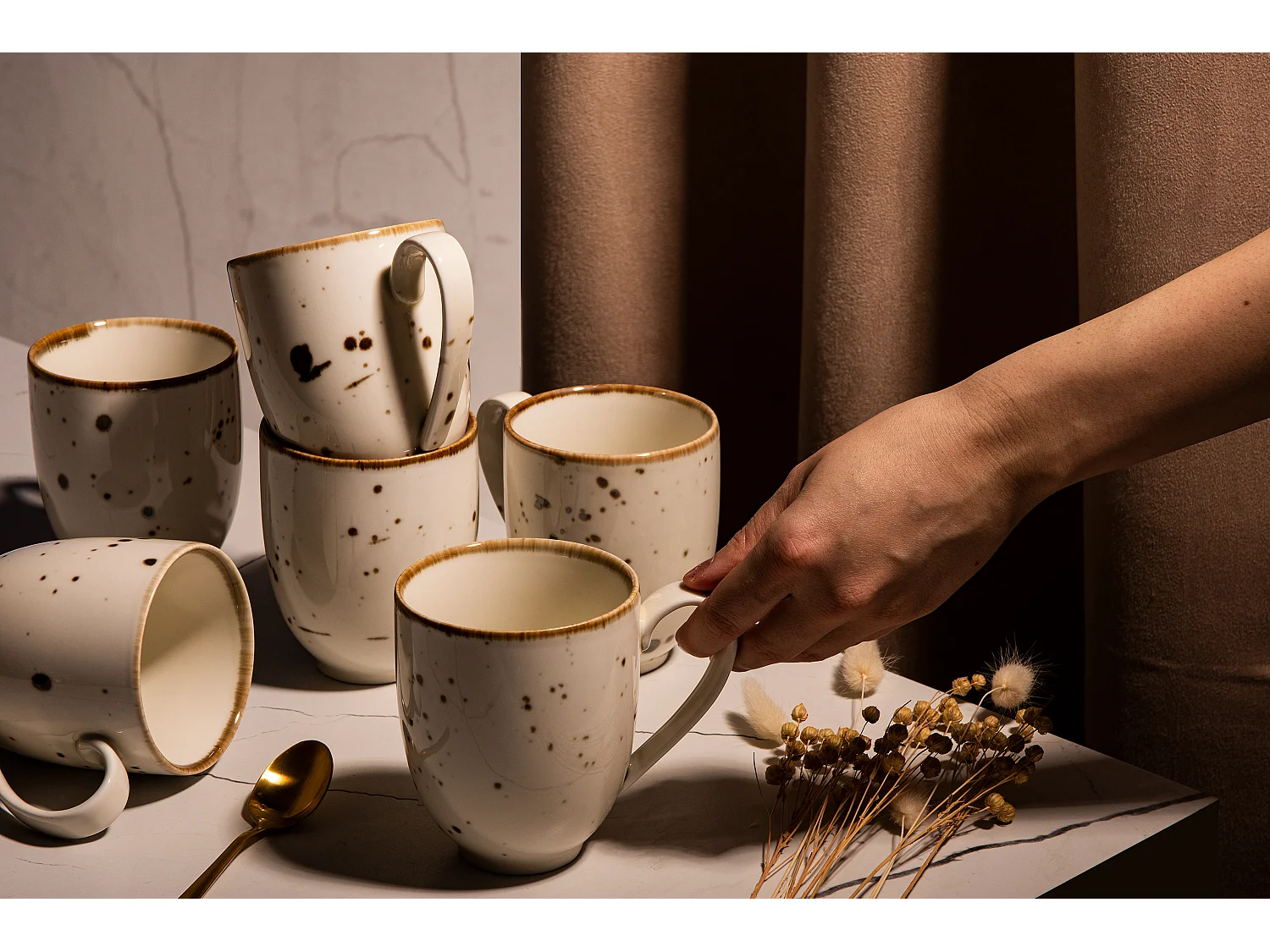 Becher-Set 400ml 6 Personen 6-tlg - Porzellan - cremefarben - ALUMINA