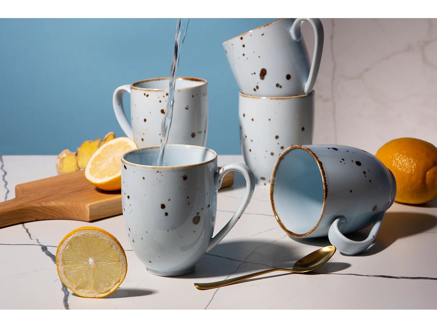 Becher-Set 400ml 6 Personen 6-tlg - Porzellan - hellblau - ALUMINA